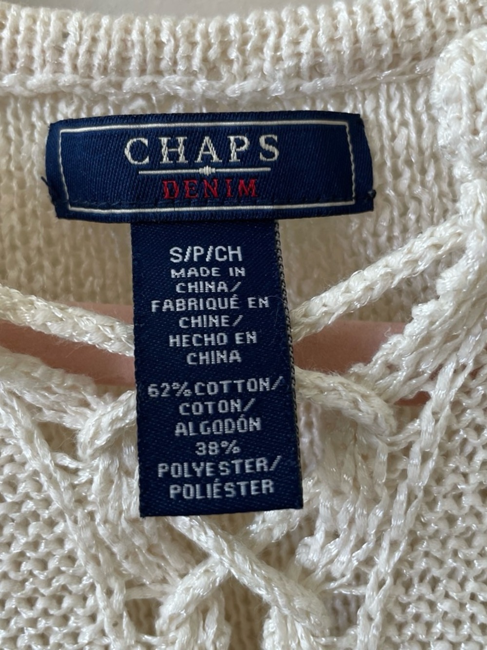 Chaps Cream Openwork Knit Women's Top